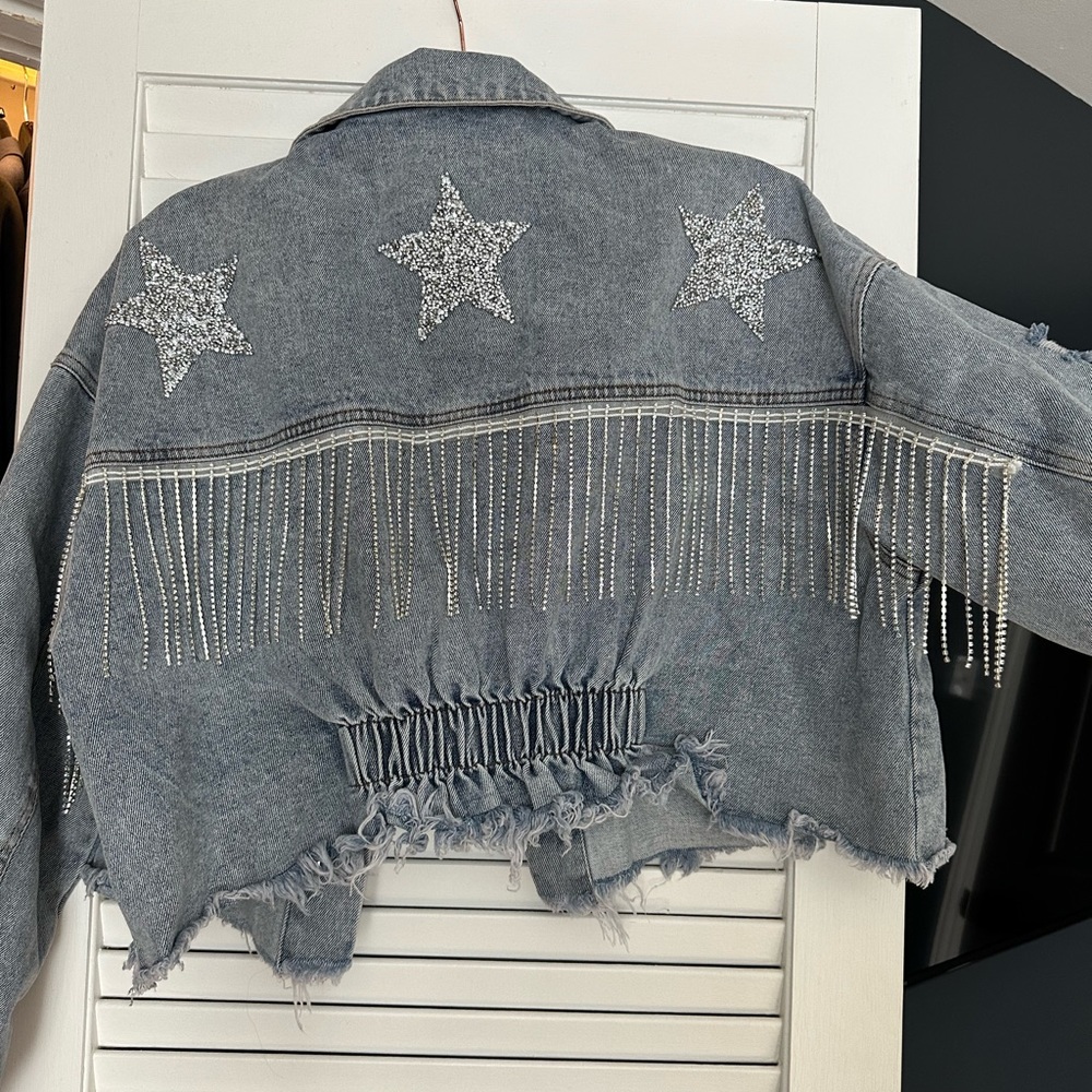 Rhinestone Cropped Jean Jacket - image 6